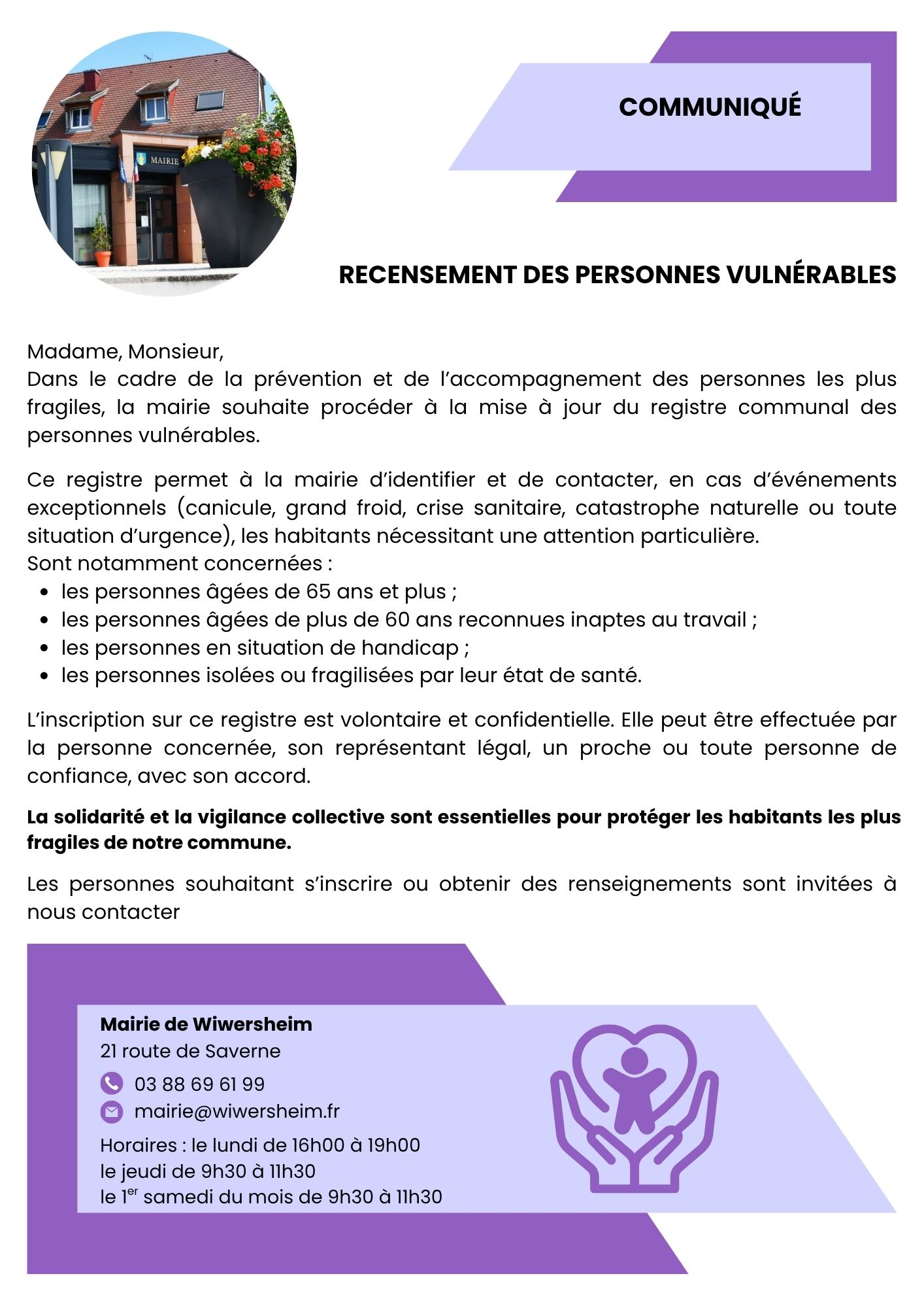Recensement des personnes vulnérables