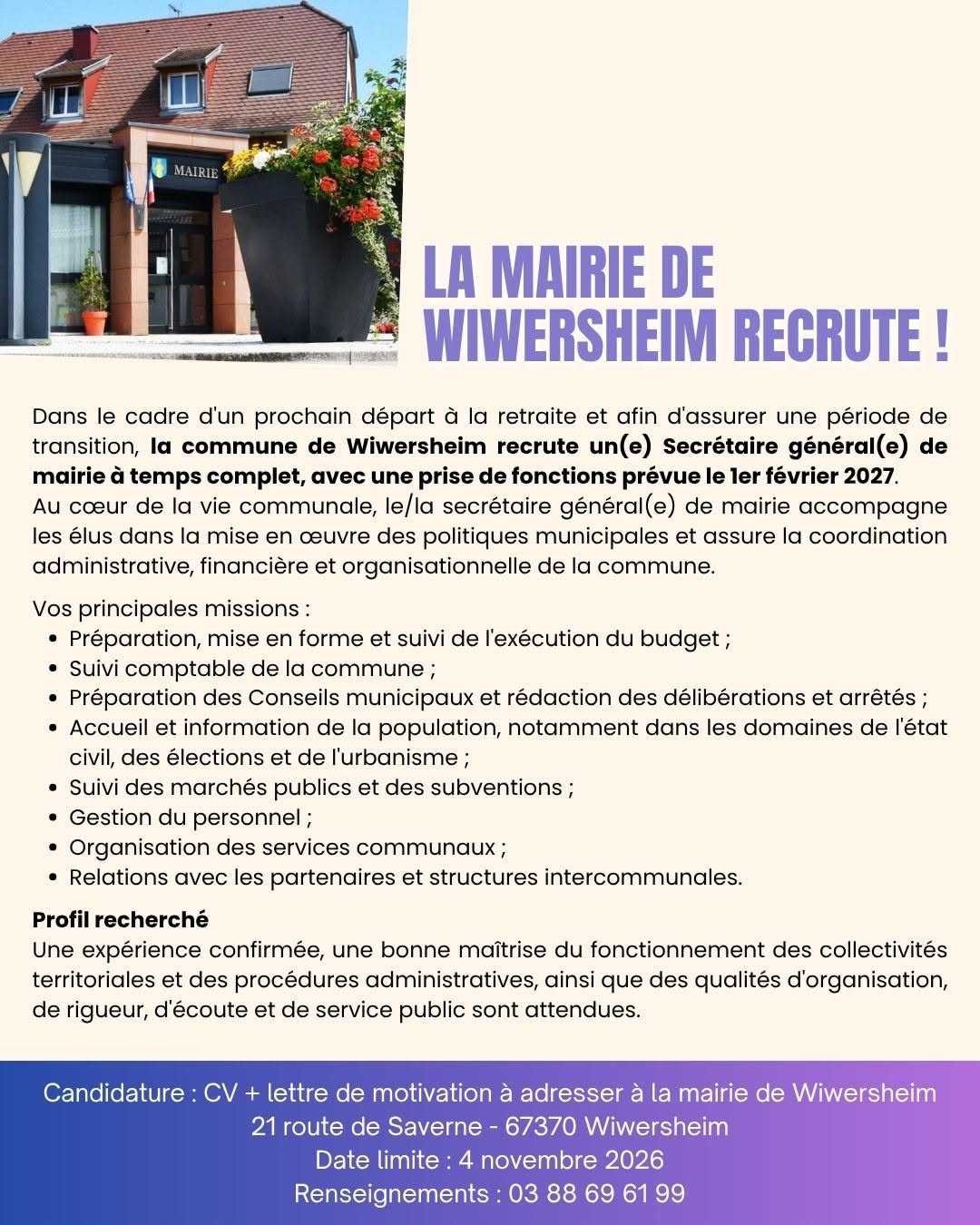La Mairie de Wiwersheim recrute
